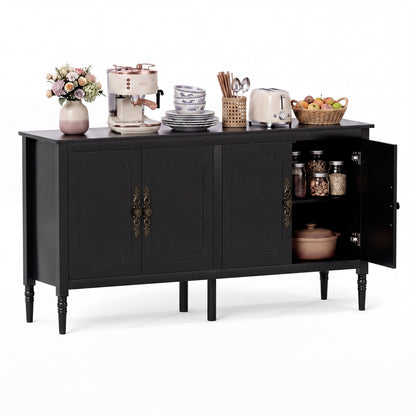 58" Buffet Cabinet with Adjustable Shelves & Pine Wood Legs