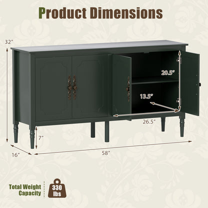 58" Buffet Cabinet with Adjustable Shelves & Pine Wood Legs