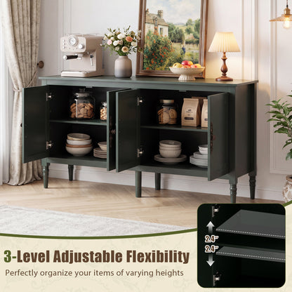58" Buffet Cabinet with Adjustable Shelves & Pine Wood Legs