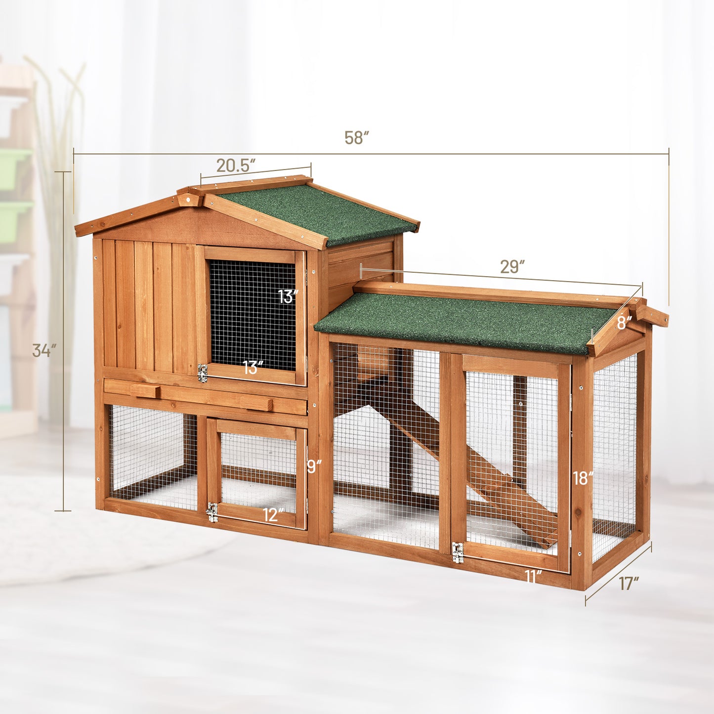 58 Inch Weatherproof Wooden Rabbit Hutch-Brown