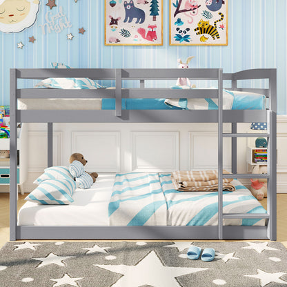 Full Over Full Bunk Bed Low-to-ground Bunk Bed-Gray