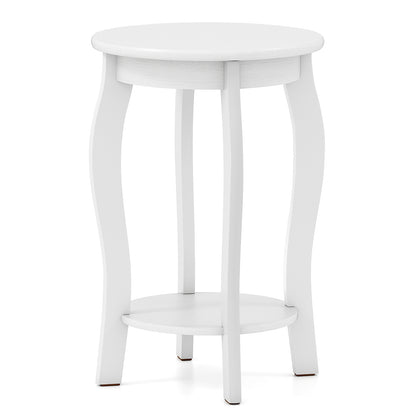 15 Inch 2-Tier Round End Table with Storage Shelf-Walnut - White