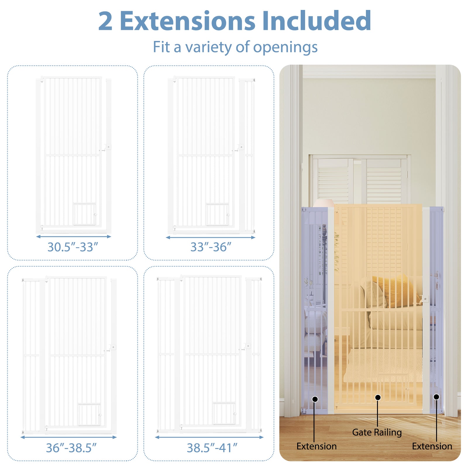 59‚Äù Extra Tall Pet Gate Heavy-Duty Metal Cat Gate with Wide Opening-White