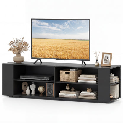 59 Inch Console Storage Entertainment Media Wood TV Stand-Oak - Black