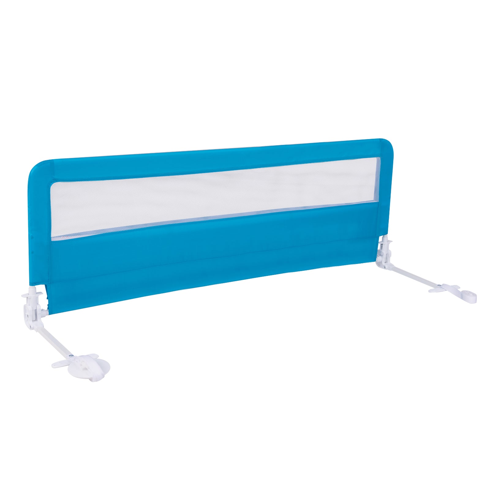 59 Inch Folding Breathable Baby Bed Rail Guard with Safety Strap-Pink - Blue