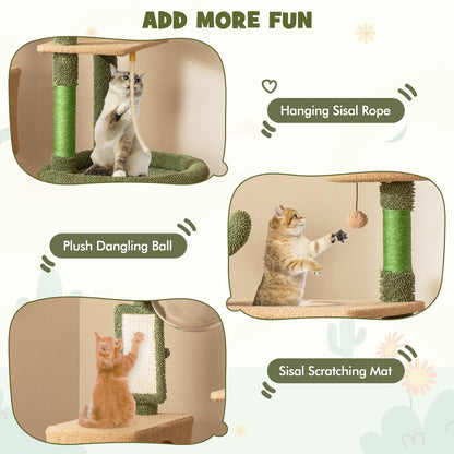 59 Inch Multilevel Cactus Cat Tree with Scratching Posts Cando Toy and Rope-Green