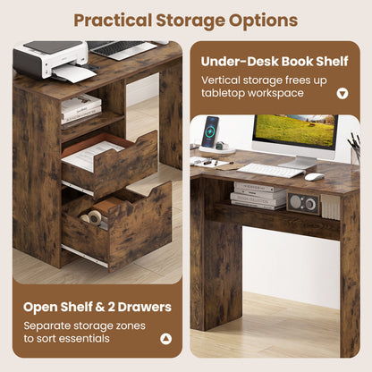 59" L-Shaped Executive Desk with Power Outlets and Storage
