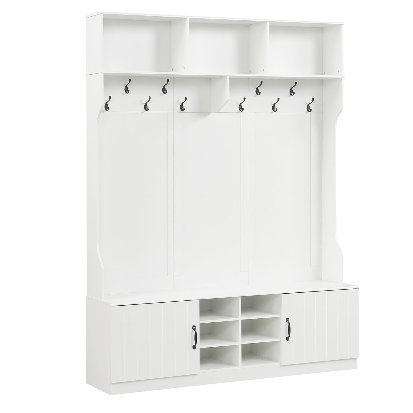 59" Wide 6-in-1 Hall Tree with Bench and Storage-White
