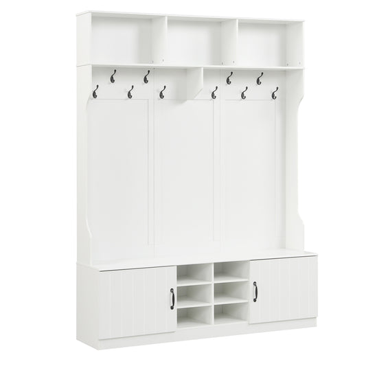 59" Wide 6-in-1 Hall Tree with Bench and Storage-White
