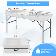 5 FT Folding Ice Cooler Table with Double Sinks for Camping Party Picnic Wedding-White