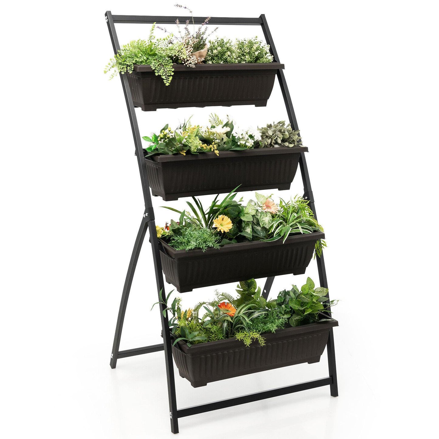 4-Tier Vertical Raised Garden Bed with 4 Containers and Drainage Holes-S - M