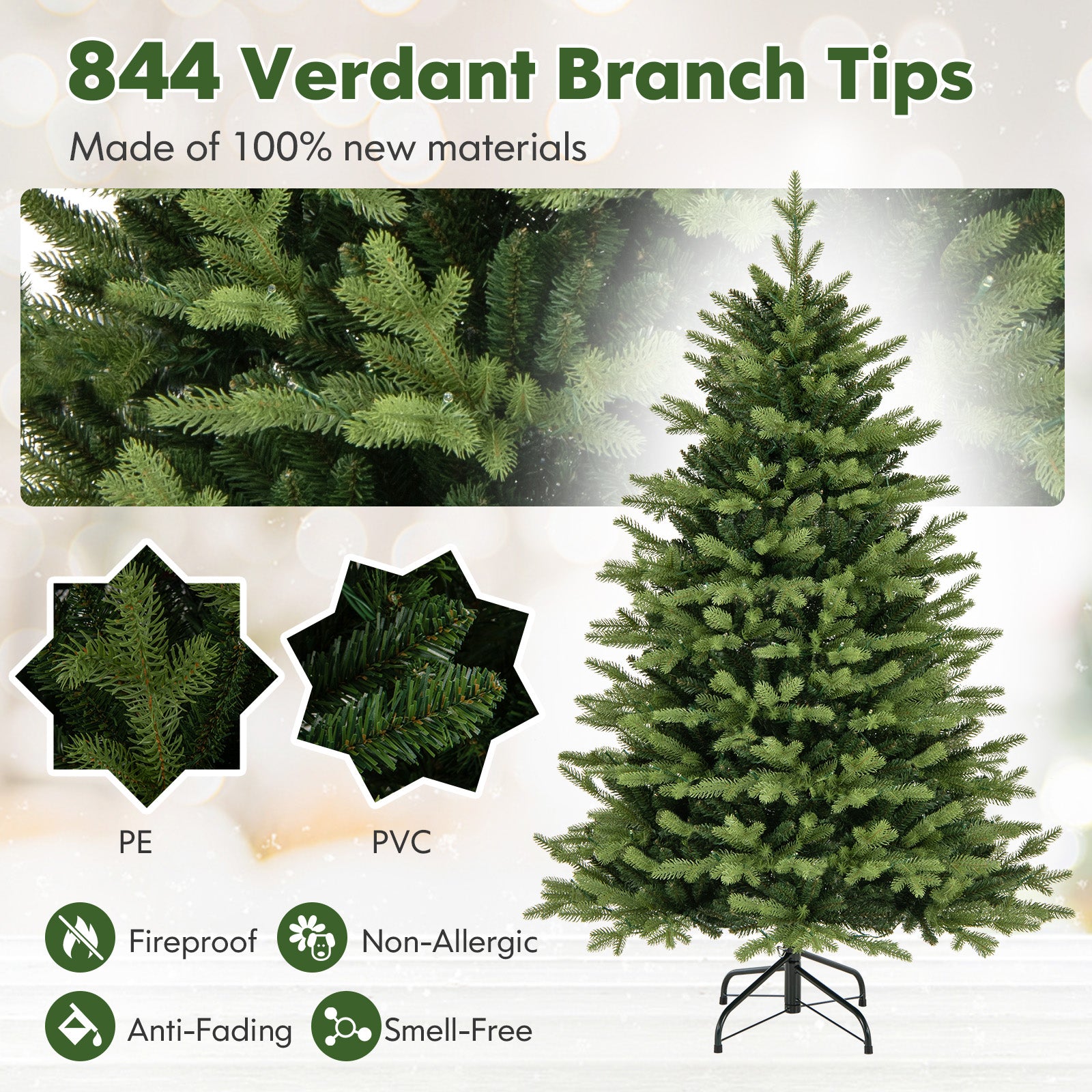 5 Feet Artificial Xmas Tree Hinged with 11 Lighting Modes and Remote Control-5 ft