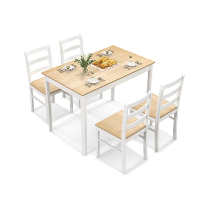 5-Piece Wooden Dining Set with Rectangular Table and 4 Chairs-Gray - Natural