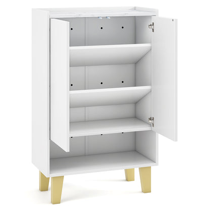 5-Tier Shoe Cabinet with Faux Marble Countertop and Flat Tilting Shelves-White