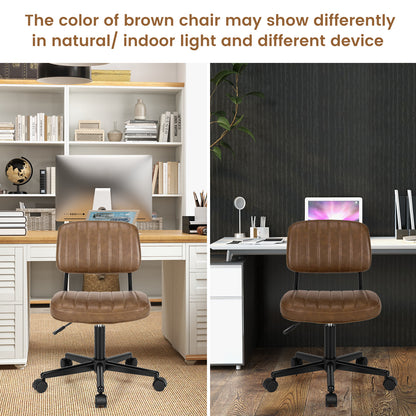 PU Leather Adjustable Office Chair Swivel Task Chair with Backrest-Brown