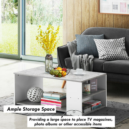 Coffee Table Sofa Side Table with Storage Shelves -Gray