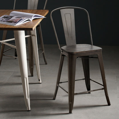 Set of 4 Industrial Metal Counter Stool Dining Chairs with Removable Backrests-Gun