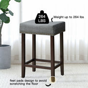 2 Pieces Nailhead Saddle Bar Stools with Fabric Seat and Wood Legs-Gray