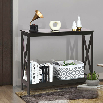 2-Tier Console X-Design Sofa Side Accent Table-White - Espresso