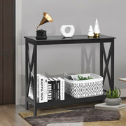 2-Tier Console X-Design Sofa Side Accent Table-Black