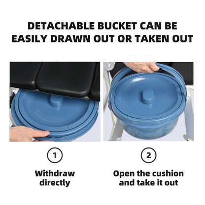 2-in-1 Aluminum Commode Shower Wheelchair with Locking Casters
