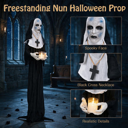 5.3 FT Animated Nun Halloween Decoration with Light up Candle