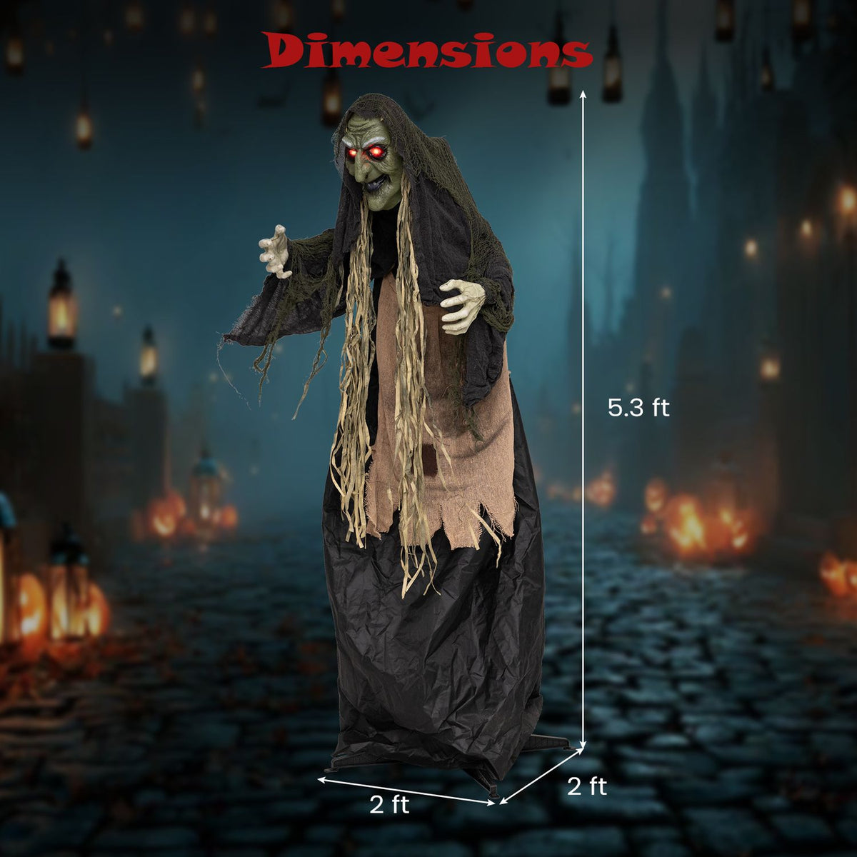5.3 FT Standing Hunchback Witch Prop with Light-up Eyes