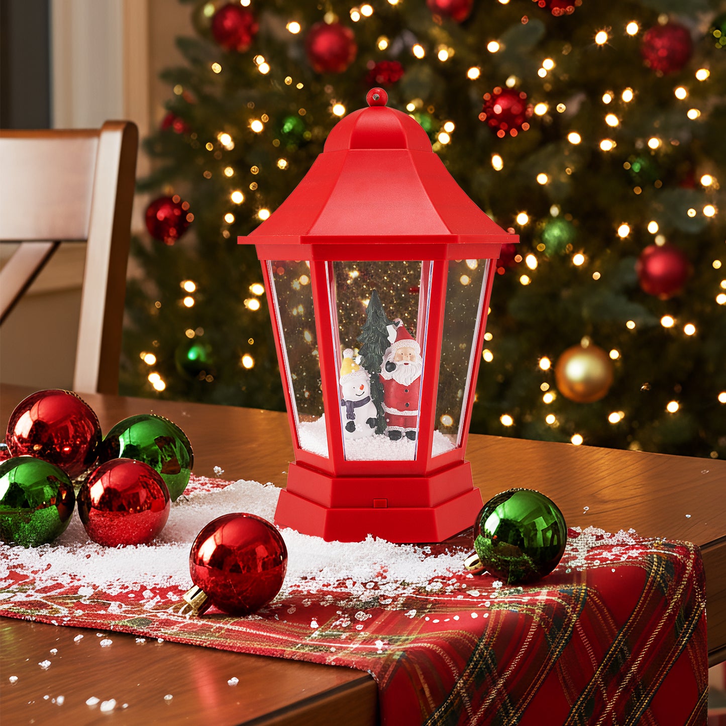 5.3 Feet Musical Christmas Street Lamp with Blowing Snow and LED Lights-Red