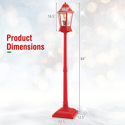 5.3 Feet Musical Christmas Street Lamp with 60 Warm White LED Lights-Red