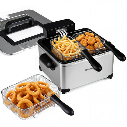 5.3-Qt Electric Deep Fryer with 3 Baskets 1700W LED Touch Screen and 6 Presets