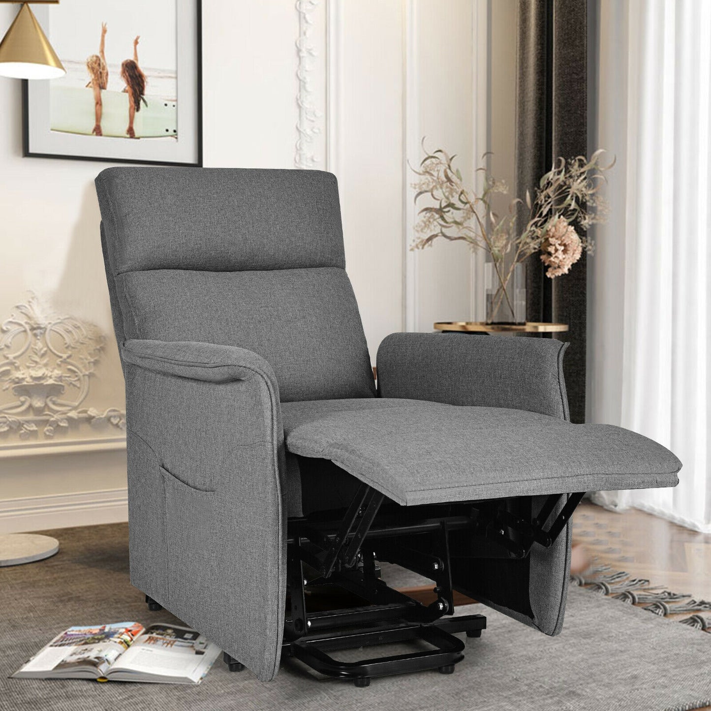 Power Lift Massage Recliner Chair for Elderly with Heavy Padded Cushion-Gray