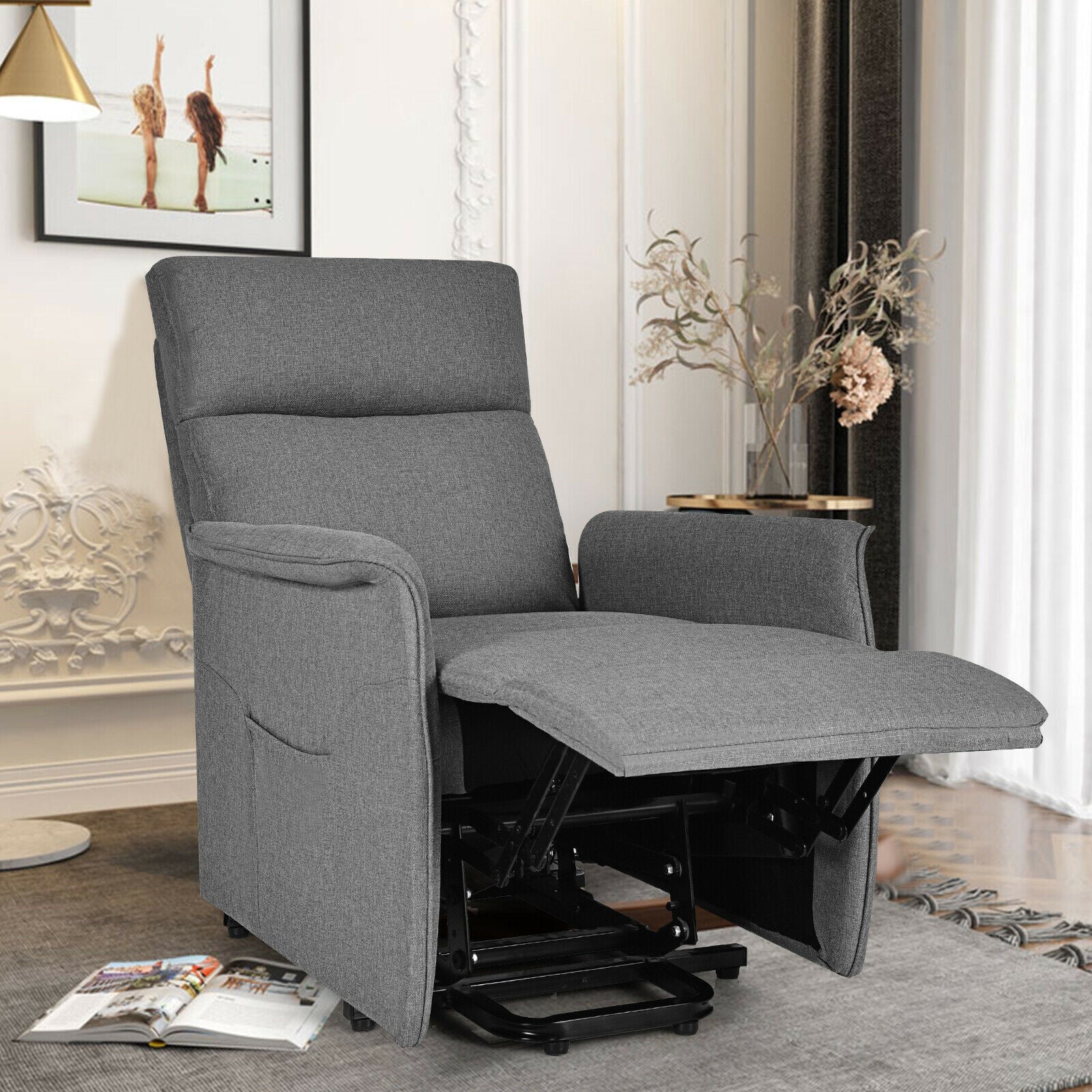 Power Lift Massage Recliner Chair for Elderly with Heavy Padded Cushion-Gray