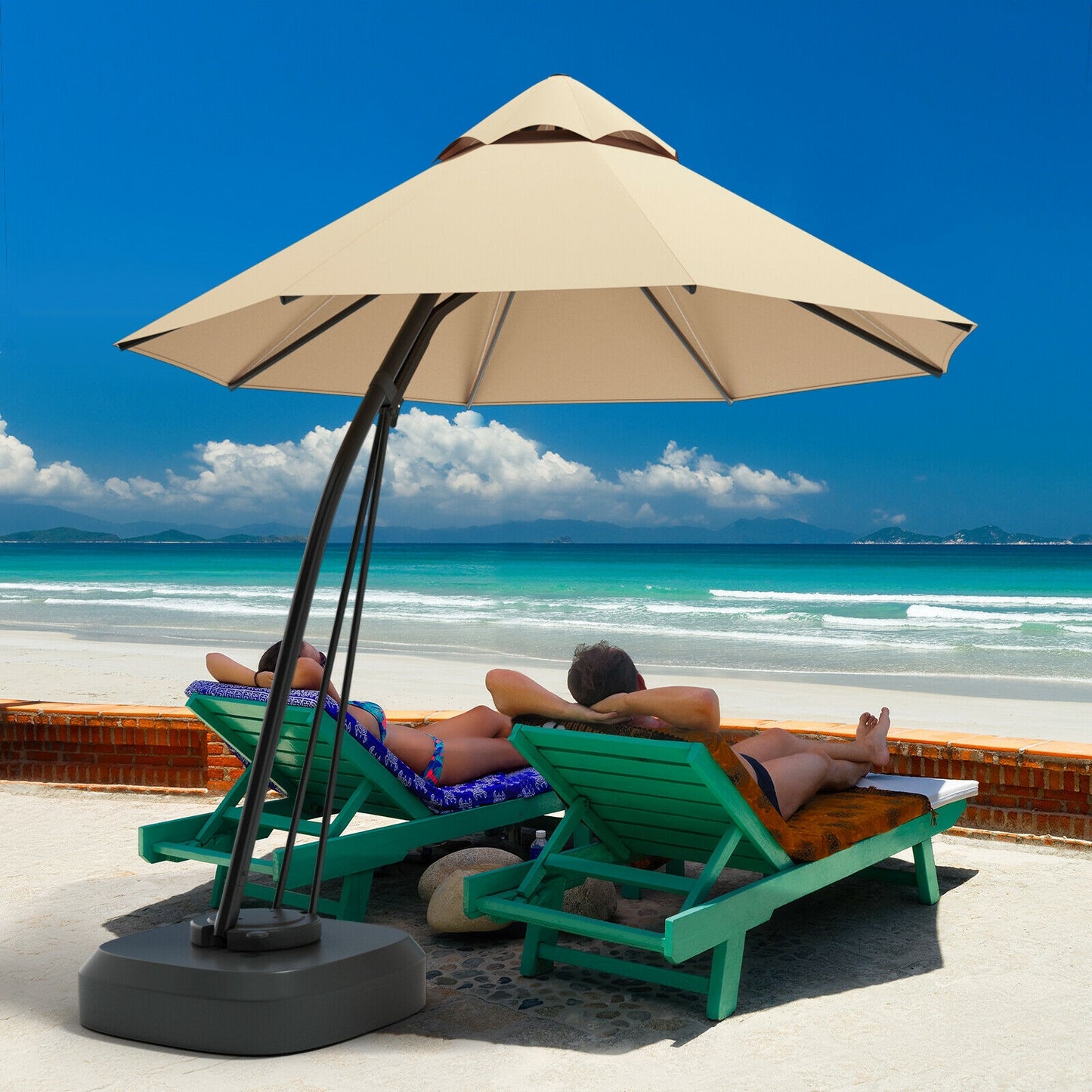 11 Feet Outdoor Cantilever Hanging Umbrella with Base and Wheels