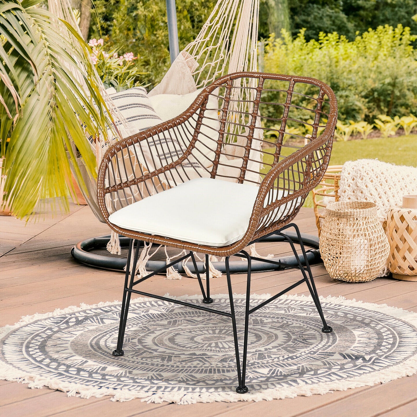 3-Piece Rattan Bistro Set with Cushions and Glass Table
