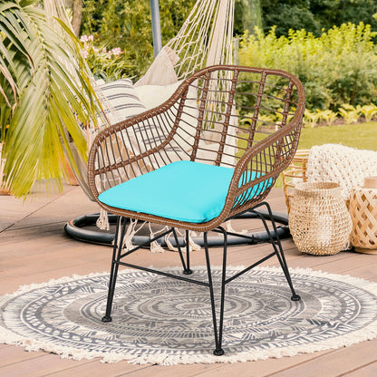 3-Piece Rattan Bistro Set with Cushions and Glass Table