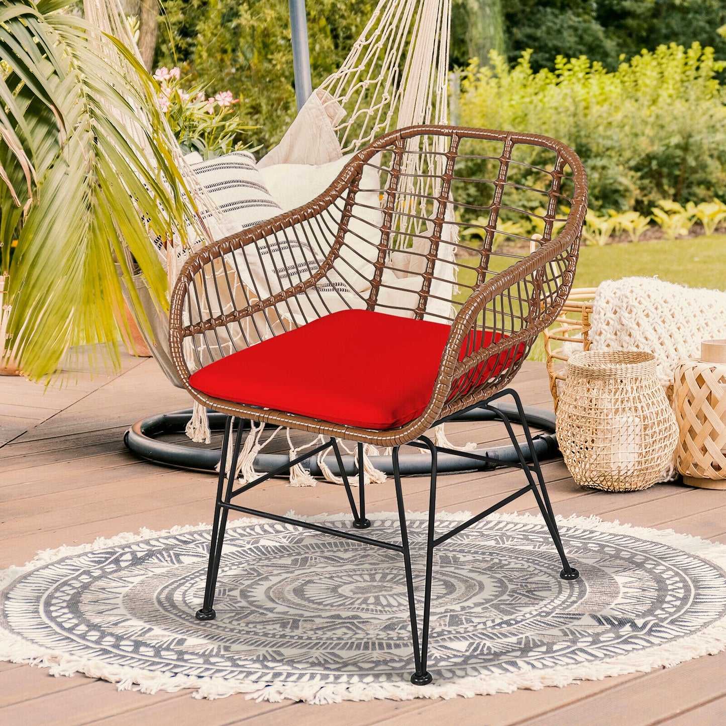 3-Piece Rattan Bistro Set with Cushions and Glass Table
