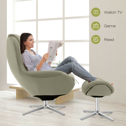 360¬∞ ¬†Swivel Leather Lounge Chair with Ottoman and Aluminum Alloy Base-Gray