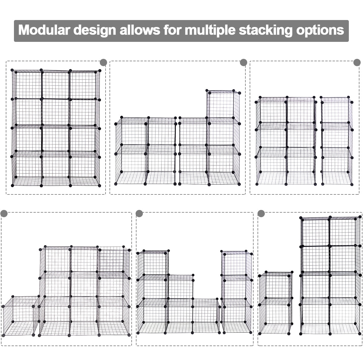 12-Cube Wire Storage Organizer 42" x 14" x 56" Metal Grid