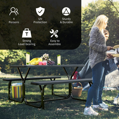 HDPE Outdoor Picnic Table Bench Set with Metal Base