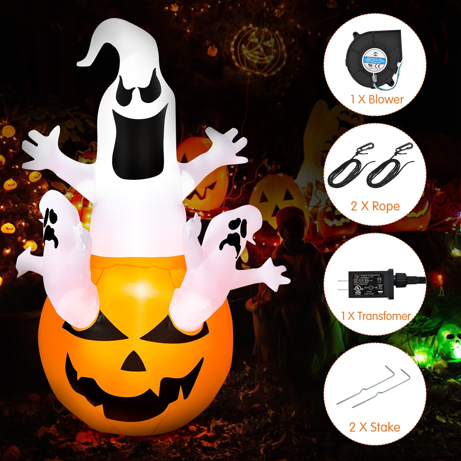 6 Feet Pumpkin-Halloween Blow Up Yard Decorations with Build-in LED Light