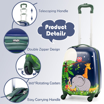 2 Pieces 12 Inch and 16 Inch Kids Carry on Suitcase Rolling Backpack School Luggage Set-Elephant