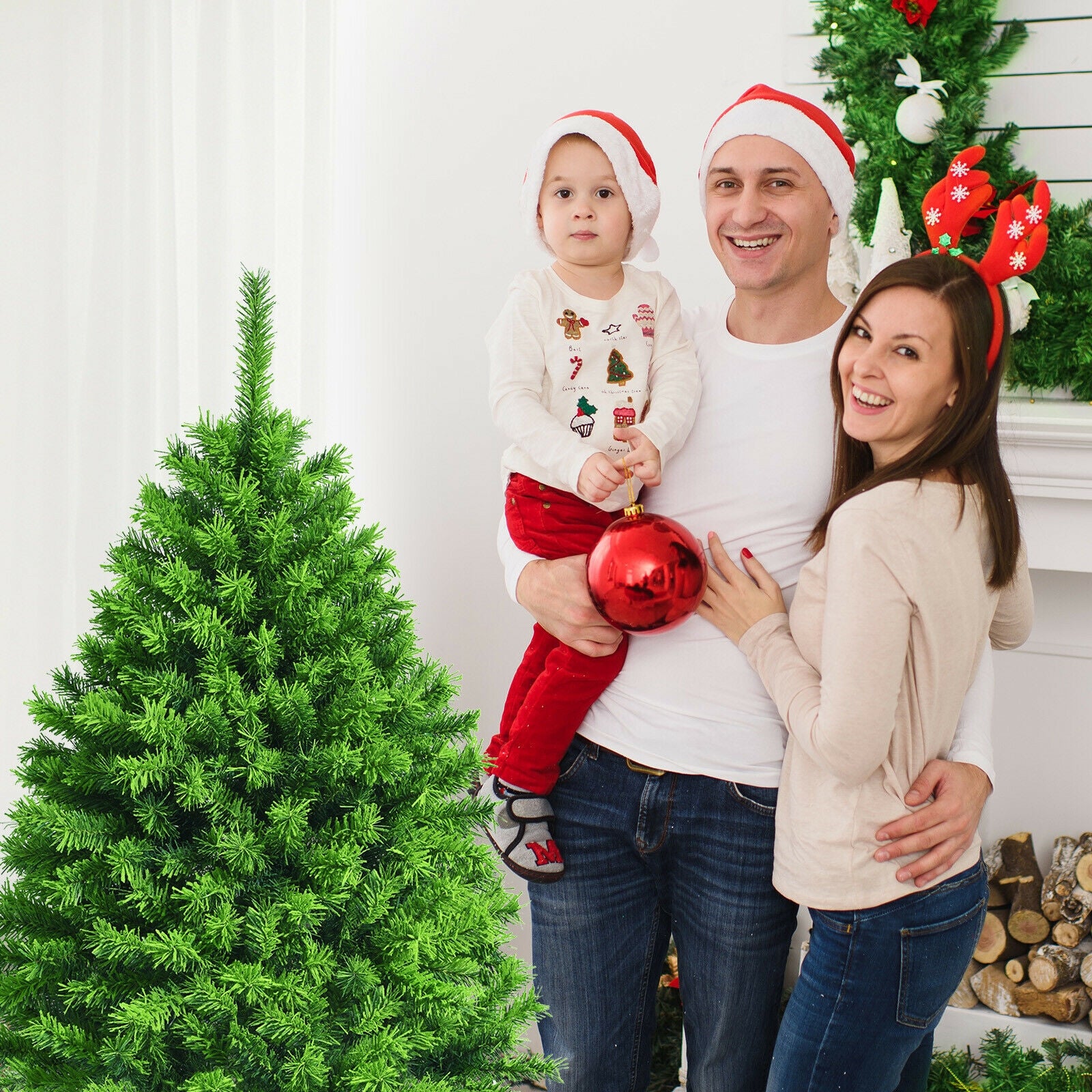 Snow Flocked Artificial Christmas Tree with Metal Stand-4.5 ft