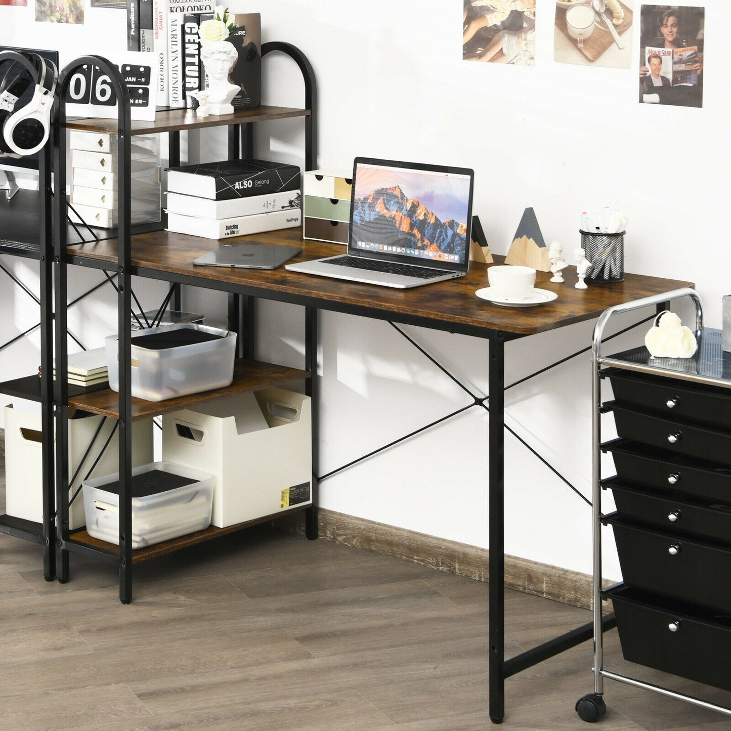 48-Inch Reversible Computer Desk with Storage Shelf-Rustic Brown