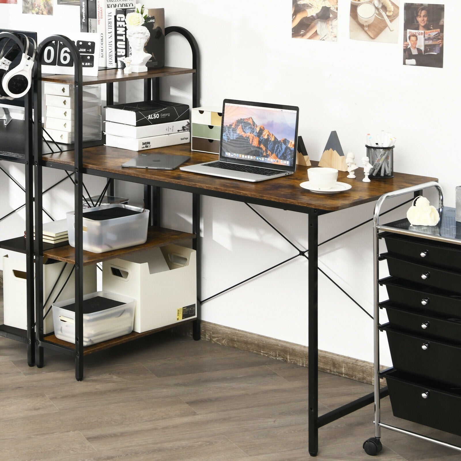 48-Inch Reversible Computer Desk with Storage Shelf-Rustic Brown