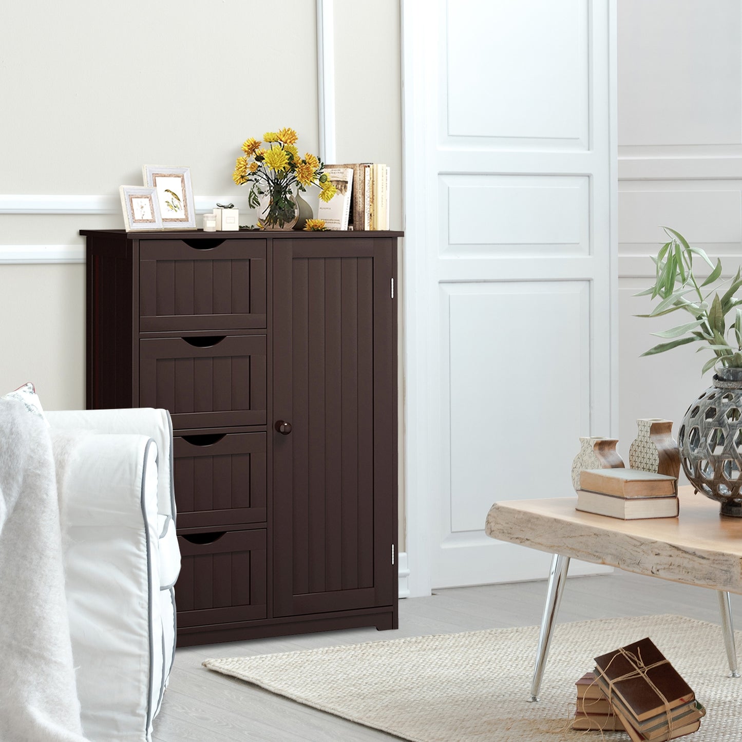 Standing Indoor Wooden Cabinet with 4 Drawers