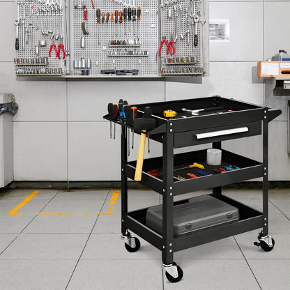 Rolling Tool Cart Mechanic Cabinet Storage ToolBox Organizer with Drawer-Black