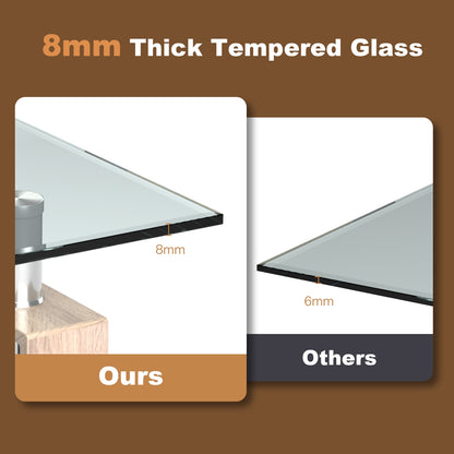 Rectangle Glass Coffee Table with Metal Legs for Living Room-Natural