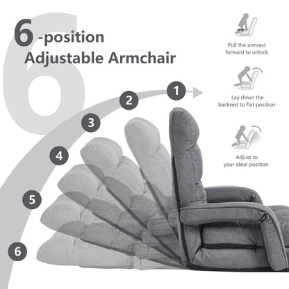 Folding Lazy Floor Chair Sofa with Armrests and Pillow-Gray