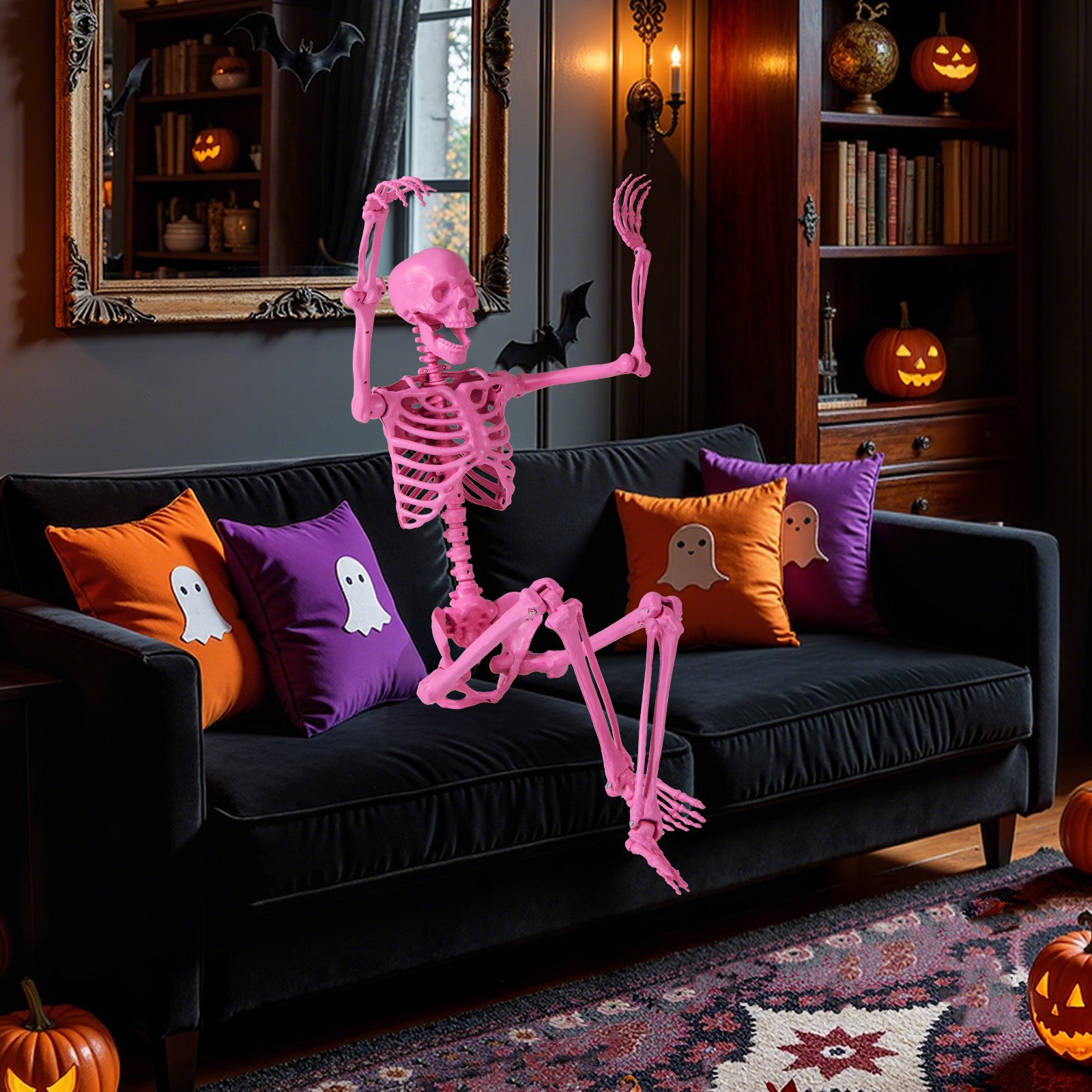 5.5 FT Life-Size Halloween Poseable Skeleton Pink Movable Joints