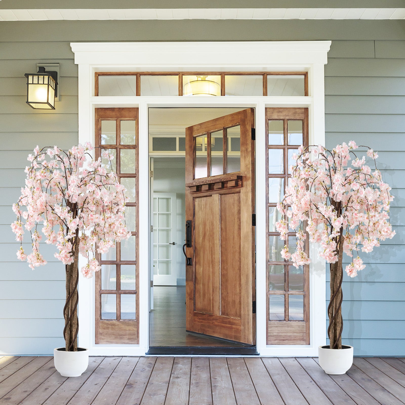 5.5 FT Tall Artificial Cherry Blossom Tree with Pink/White Flowers 1 Pack-White